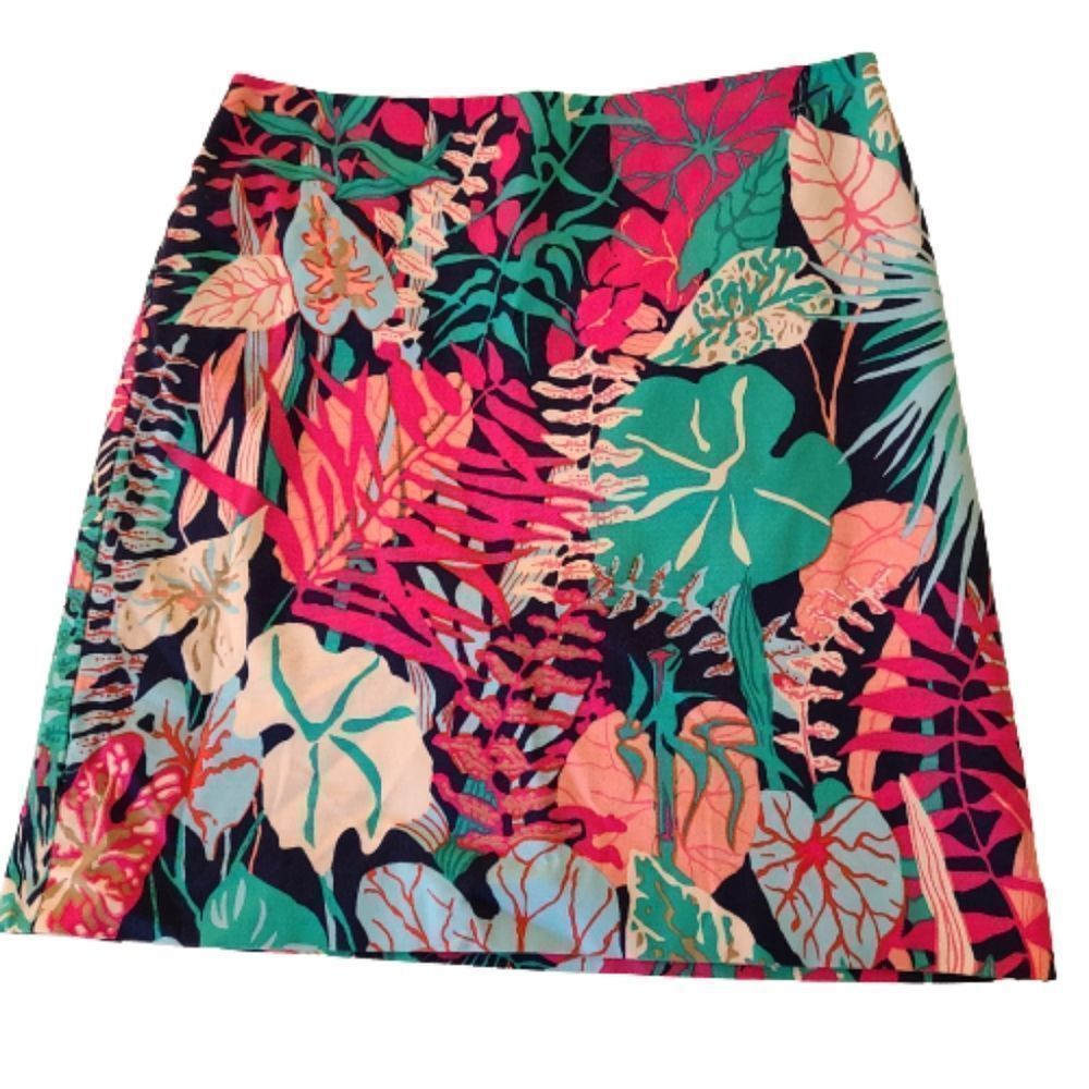 Talbots Tropical Floral A-Line Skirt in Navy, Pink, Green, Coral